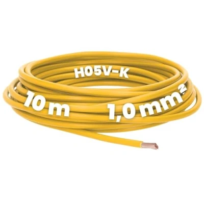 Immagine di Kalitec 10 metri H05V K 1 mm² cavo di cablaggio giallo I flessibile singolo in PVC mm2 a filo commutazione