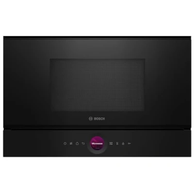 Immagine di Bosch BER7321B1, serie 8, forno a microonde da incasso, nero, 38 x 60 cm, 900 W, fermata porta destra, AutoPilot 10 con programmi automatici, supporto per la pulizia, display touch TFT,