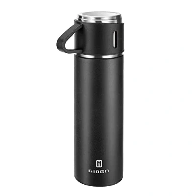 Immagine di Thermos isolato sotto vuoto, 500 ml, in acciaio inox, con tazza per caffè, acqua, bevande calde e fredde, colore: nero, singolo