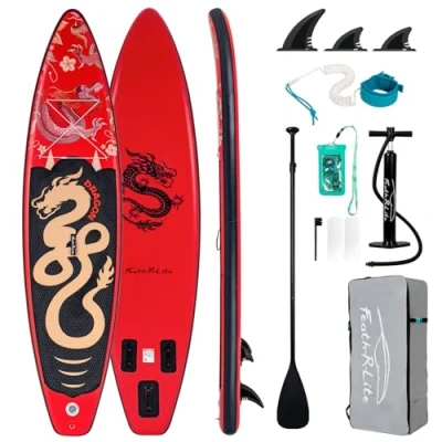 Immagine di FEATH R LITE Tavola da SUP gonfiabile,resistente adatta per tutti i livelli di abilità, kit completo pagaia regolabile,pompa,zaino viaggio,cordino,borsa impermeabile
