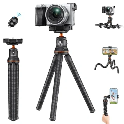 Immagine di treppiede Smartphone e Fotocamera, K&amp;F Concept MS01 flessibile Polpo con telecomando Bluetooth, Bastone Selfie per iPhone Samsung Huawei Canon Nikon Sony DSLR, 360 testa a sfera, Gorillapod