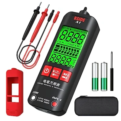 Immagine di BSIDE A1 Multimetro Digitale Intelligente Mini Tester Completamente Automatico LCD 3 Risultati Rilevatore di Tensione Doppia Sensibilità Ohm Continuità con Custodia e Copertura