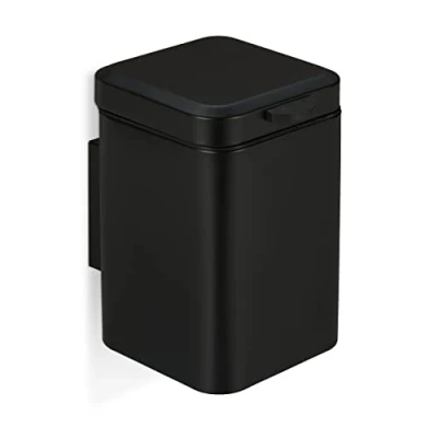 Immagine di Relaxdays Cestino da Bagno Parete, 3 Litri, Chiusura Automatica, Secchio Interno Estraibile, Bidone in Acciaio, Nero, 70% 30% plastica, 1 pz