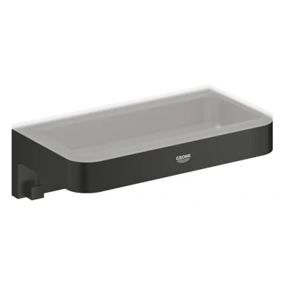 Immagine di GROHE Start Cube QuickFix Mensola da parete per bagno (metallo e plastica, viti tasselli inclusi), misura 200 mm, estremamente facile montare con QuickGlue, nero opaco, 411072430