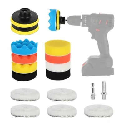 Immagine di (17 Pezzi) Platorello per Trapano 80mm, Kit Lucidatura Auto, Tamponi Set e Luci, Polishing Pad Lucidare, Levigare Cerare