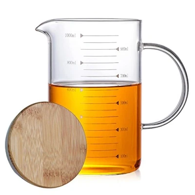 Immagine di TAMUME 1000ml Misurino in Vetro per Cottura, con Coperchio Bambù, Cucina (1000ml)