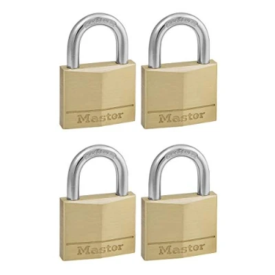 Immagine di Master Lock 140EURQNOP Confezione da 4 Lucchetti con Chiavi in Ottone, Oro, 6 x 1.3 cm