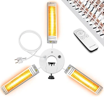Immagine di KESSER® Stufa radiante a infrarossi 3000W per terrazzo Riscaldatore ombrello al quarzo la ristorazione, esterni con telecomando altezza regolabile, d&#039;argento