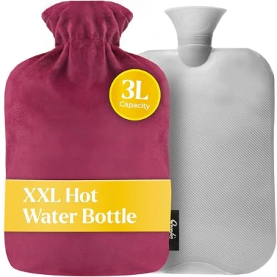 Immagine di Qomfor XXL Borsa Acqua Calda Grande (3L) con Fodera in Morbido Fleece dell&#039;Acqua per Dolori Muscolari, Crampi e Inverno Boule Perfetta Relax Regali (Borgogna)
