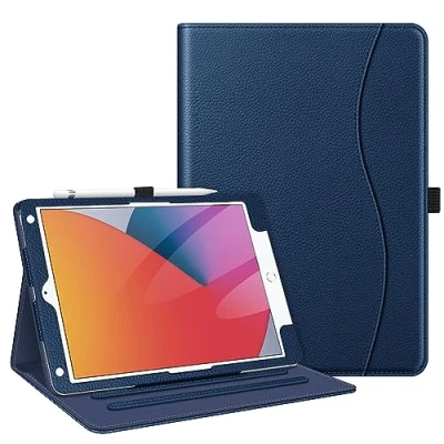 Immagine di FINTIE Custodia per iPad 10.2 Pollici 9a / 8a 7a Generazione (2021 2020 2019), [Multi angli] Folio Pieghevole Cover Protettiva Case con Tasca, Auto Sveglia/Sonno, Blu Scuro