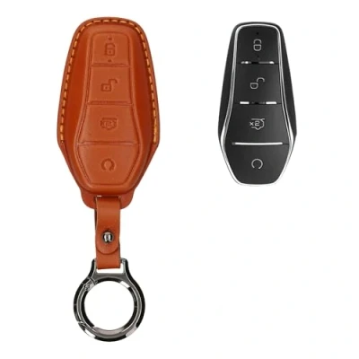 Immagine di kwmobile Custodia Chiavi Vera Pelle Compatibile con BYD Atto 3 / Han/Tang/Dolphin/Yuan/Seal Car Key Case Anello Portachiavi Accessori Auto marrone