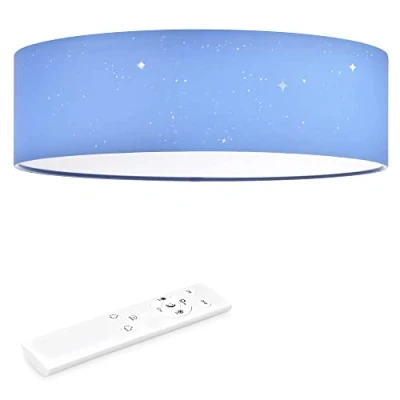 Immagine di Navaris Plafoniera LED Soffitto 22W Rotonda Ø 40cm Lampadario Dimmerabile con Telecomando e Cambio Temperatura Colore Design Effetto Stellato Tessuto Blu Chiaro