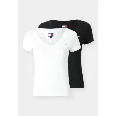 Immagine di Tommy Jeans Tjw 2pack V Neck Tee Dw0dw21367 Maglietta S/S, Multicolore (Ecru/Nero), XXS Donna