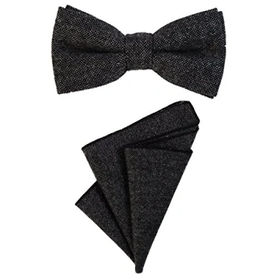 Immagine di DonDon Papillon da uomo 12 x 6 cm di dimensioni regolabili abbinato a un fazzoletto taschino 23 colorato in cotone nero grigio scuro