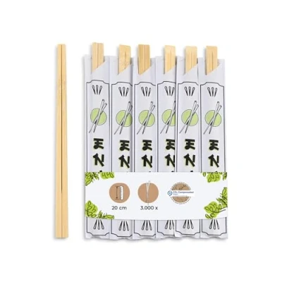 Immagine di BIOZOYG bacchette in bambù 20cm confezionate singolarmente naturali biodegradabili igieniche confezione di carta I legno asiatiche Set sushi chopsticks 3000 pezzi