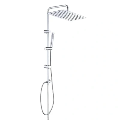 Immagine di Görbach Colonna Doccia Acciaio INOX Senza Miscelatore Fori Muro Regolabili Rubinetto Set a Pioggia Con Doccetta Mano in e Soffione 35 * 25 cm.