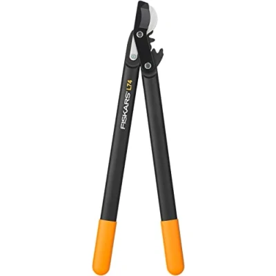 Immagine di Fiskars Troncarami con Lame Bypass per Legno Verde, Sistema a Ingranaggi PowerGear, Rivestimento Antiaderente, Diametro Taglio: 3,8 cm, Acciaio Temprato, Lunghezza: 55 Nero/Arancione, L74, 1000582