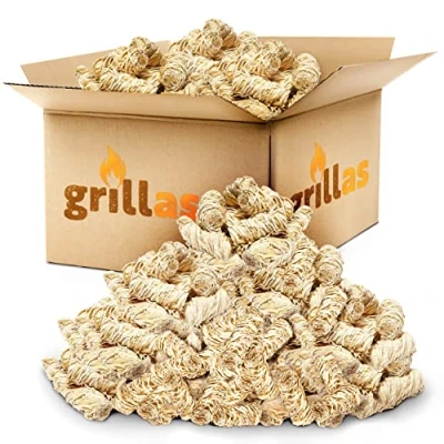 Immagine di grillas Accendifuoco Ecologico in Lana di Legno per Caminetto, Imbevuto Cera a Carbone Accendifughe Griglia Accendifiamma Aiuto alla Accensione (2,5 kg (200 Pezzi)