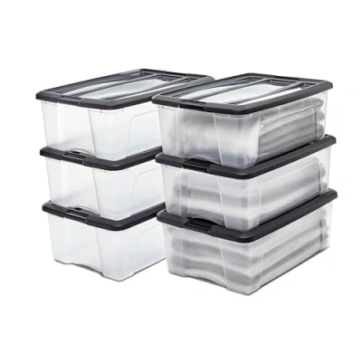 Immagine di Iris Ohyama Scatole Portaoggetti in Plastica con Coperchio, 30L, Lotto di 6, Nero, Clip Bloccaggio, Empilabile, Maniglia, Per Camera, Armadio, Ufficio, Organizzatore, Senza BPA Plastica, NTB 30