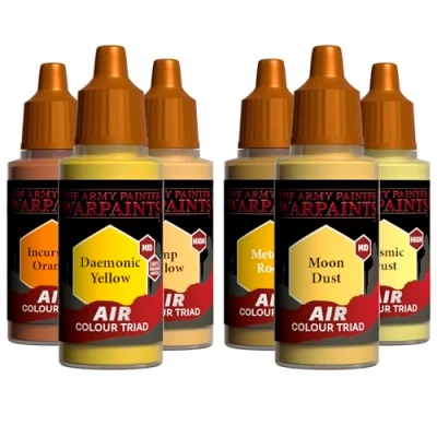 Immagine di The Army Painter, Airbrush Primary Bundle Yellow, 2 triadi di colore giallo con 6 colori acrilici diluiti per aerografo da 18 ml Vernice una pistola a spruzzo miniature D&amp;D e Warhammer