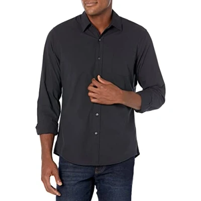 Immagine di Amazon Essentials Camicia in Popeline a Maniche Lunghe Slim Uomo, Nero, L