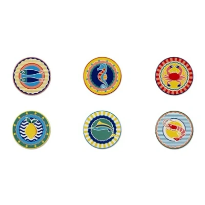 Immagine di Excelsa Corfù Set 6 Sottobicchieri, Ceramica, Base in Sughero, Diametro 10,5 Cm., Multidecoro