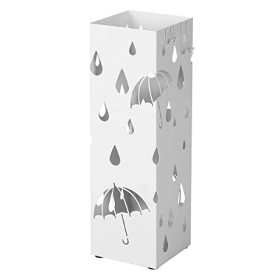 Immagine di SONGMICS Porta Ombrelli in Metallo, Portaombrelli Quadrato, con 4 Gancini e Vaschetta Scolapioggia Rimovibile, 15,5 x 49 cm, Nero LUC49B