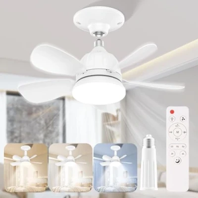 Immagine di Ventilatore Lampadario da Soffitto 5 Pale 18&#039;&#039; LED Dimmerabile Ventilatori Silenziosi con Telecomando e Luce, Super Silenziosa, Velocità Luminosità Temperatura Colore Regolabil, Bianco