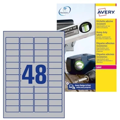Immagine di Avery L6009 20 Set di Etichette per Identificare Cavi ElettriciArgento, 45.7 x 21.2, 960 Pezzi