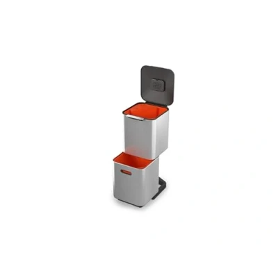 Immagine di Joseph Totem Max Pattumiera da Cucina con coperchio e filtro anti odore, Bidone per Raccolta Differenziata, Sistema di separazione 3 scomparti, 40 Litri, Acciaio Inox