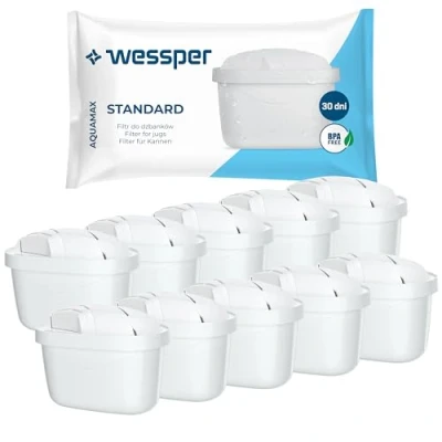 Immagine di Wessper Filtro Acqua per Caraffa, Cartucce con Carbone Attivo e Resina a Scambio Ionico, Filtri Compatibili le Caraffa Filtrante Brita Maxtra +, 10 Pezzi