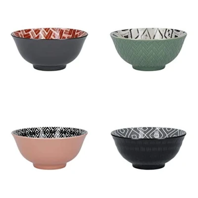 Immagine di KC BLUE KitchenCraft Set di 4 Ciotole in Ceramica per Cereali, Gelati e Zuppe, Confezione Regalo Inclusa, Design &#039;Designed For Life&#039;, 15 cm