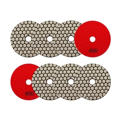 Immagine di Diamantato Tamponi di Lucidatura Secco 100mm 8pezzi Grana 400 Dischi per Granito Marmo Pietra Artificiale Quarzo Smerigliatrice Angolare SANLEETEK