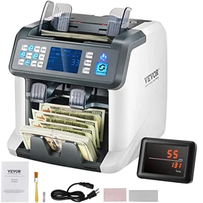 Immagine di VEVOR Conta Banconote con Denominazione Mista, 2CIS, SN, UV, IR, MG, DD Rilevamento Contraffazione, Contasoldi Multivaluta di Contanti, Contatore da Tavolo per Ufficio Display LED