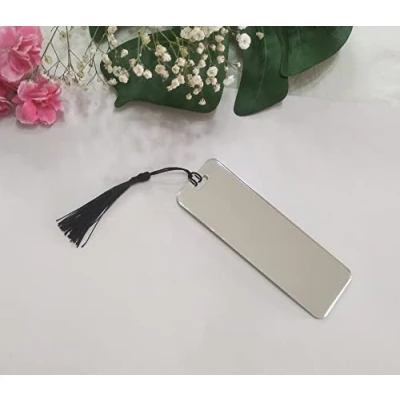 Immagine di 10 segnalibri in acrilico a specchio, rettangolari acrilico, per segnalibri, fogli bianco con nappe, progetti fai da te e etichette regalo (specchio argento)