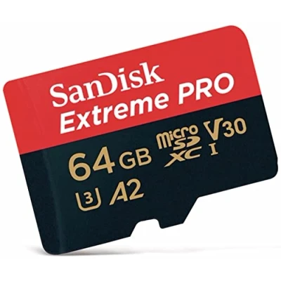 Immagine di SanDisk Extreme Pro 64 GB microSDXC Memory Card + SD Adapter with A2 App Performance Rescue Deluxe 170 MB/s Class 10, UHS I, U3, V30