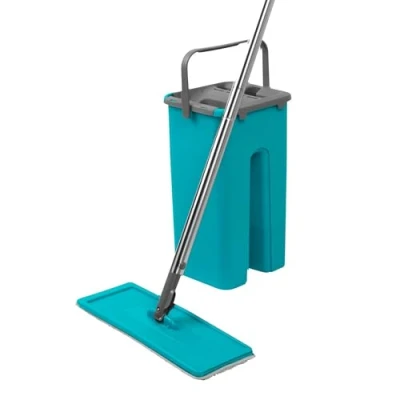 Immagine di Set di secchielli e mop salvaspazio LA067234EU Beldray, raschiatore incorporato per la rimozione dello sporco della torcitura, compatto una facile soluzione stoccaggio, turchese/grigio
