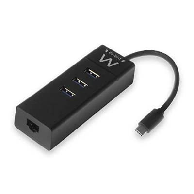 Immagine di Ewent EW1141 Hub USB C, 3 Porte 3.0 e Adattatore LAN 1000 Mbps Gigabit Ethernet RJ45, Trasmissione Dati ad Alta Velocità per Macbook, Chromebook