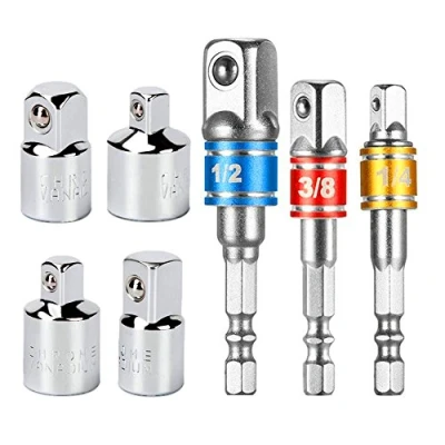 Immagine di Newder Set 7 Pezzi Adattatore Esagonale 1/4&quot; 3/8&quot; 1/2&quot; + Chiave a Bussola 1/4 3/8 1/2 Acciaio di Alta Qualità per Trapano Avvitatore