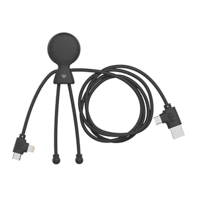 Immagine di Xoopar Cavo Multi USB 3 in1 C, USB, Lightning Mr Bio lungo 1 m in plastica riciclata Carica rapida Caricatore universale Iphone, Samsung, Xiaomi, Huawei, Wiko, LG Nero