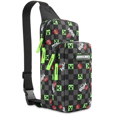 Immagine di Minecraft Borsa Tracolla Bambino Ragazzo con Regolabile per Viaggio Telefono Denaro Regalo Gamer (Nero/Mult)