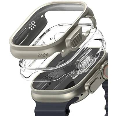 Immagine di Ringke Slim (2 Pezzi) Compatibile con Cover Apple Watch Ultra 2/1 (49mm), Custodia Sottile Rigida PC Anti Graffio Clear &amp; Titanium Gray