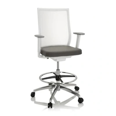 Immagine di HJH Office 657667 Sedia da lavoro ASPEN WORK W tessuto/tessuto di maglia Grigio/Bianco comodo anello poggiapiedi regolabile in altezza
