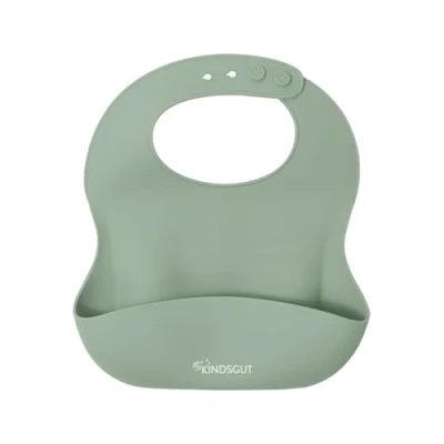 Immagine di Kindsgut bavaglio in silicone, tovagliolo rigido con tasca raccoglicibo per neonati e bambini, colori tenui moderni, senza BPA, pistacchio