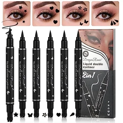 Immagine di Sitovely 5 Pcs Opaco a Doppia Testa Eyeliner Liquido Set di Penne per Timbri, Impermeabile Nera, Pigro Eye Liners Stencils Tattoo Makeup Triangolo/Cuore/Stella/Fiore/Farfalla