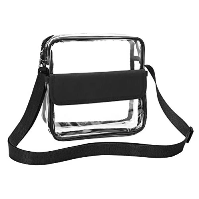 Immagine di QKURT borsa a tracolla trasparente con regolabile, approvata dallo stadio da concerto, per donne e uomini, impermeabile, Nero, Taglia unica