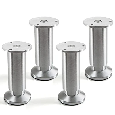 Immagine di SOTECH Set di 4 piedini per mobili ALPHA regolabili zoccolo alluminio spazzolato, carico fino a 250 kg Altezza: 120 mm