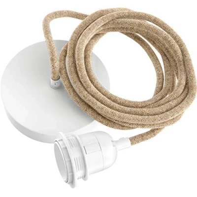 Immagine di Hoopzi Lampada a Sospensione 1 Lampadina 2,5 Metri Soggiorno, Cucina, Camera da Letto Lino Color Rosso Mattone