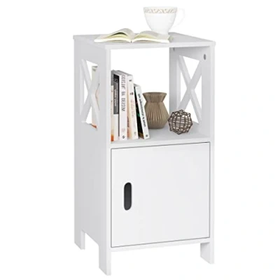Immagine di WOLTU Comodino Stretto, Tavolino da Salotto, Bianco con 1 Vano Aperto e Nascosto, Notte 30x30x60cm, Mobile Salvaspazio per Camera Letto Soggiorno, in MDF, TSR166ws