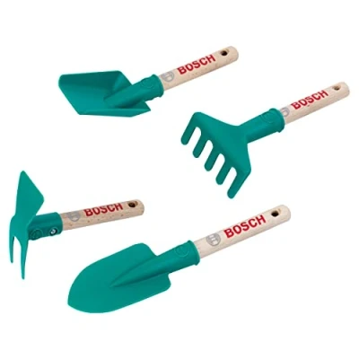 Immagine di Theo Klein 2735 Bosch Set di attrezzida giardino, Include vanga, rastrello, pala e zappa, Occhiello per l&#039;aggancio, Giocattolo bambini dai 3 anni